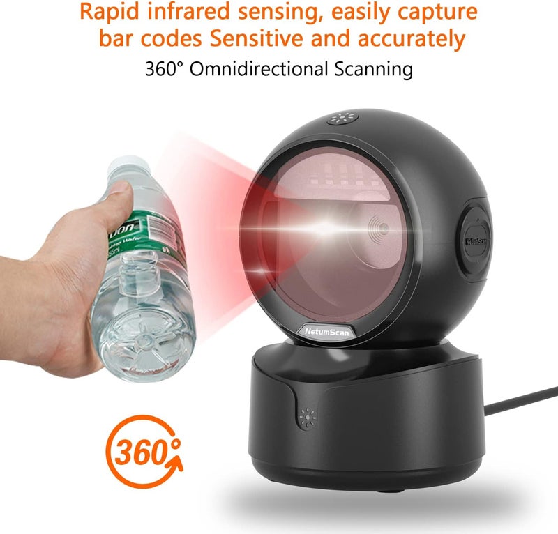 NetumScan Automatic Omnidirectional Desktop Barcode Scanner, Hands-Free USB Wired QR Barcode Reader, 1D 2D Bar Code Image Sensing for Warehouse, Supermarket, Retail Store, Bookstore Pos System - Image 2
